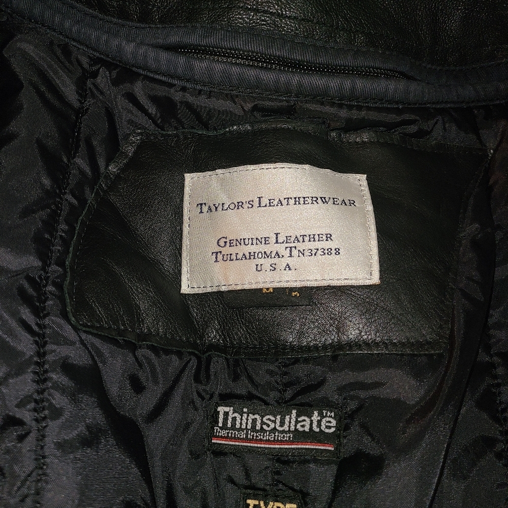 Classic Black Leather Bomber Jacket - Picture 4 of 7